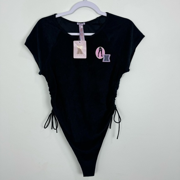 Savage X Fenty 70s Ruched Terry Thong Teddy Bodysuit Black Size XL NWT - Picture 3 of 12